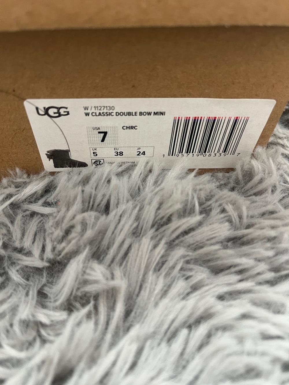 UGG Charcoal Gray Shearling Bow Back Ankle Boots - Picture 2 of 6